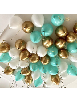 Шары с гелием Мята/Золото/Белый