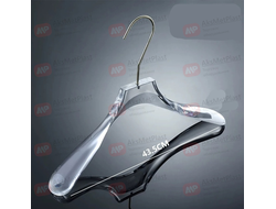 TM28 Вешалка-плечики прозрачная акриловая широкое плече для одежды с золотым крючком L=435 мм