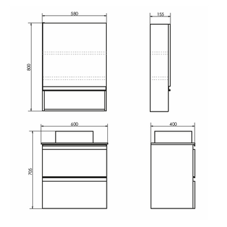 Тумба-умывальник "Эдинбург-60-2" бетон светлый с черной столешницей, с раковиной COMFORTY 9111