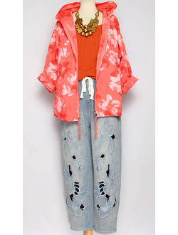 Джинсы "Стразы ажурные" голубые р.32-42 (от 48 до 58)