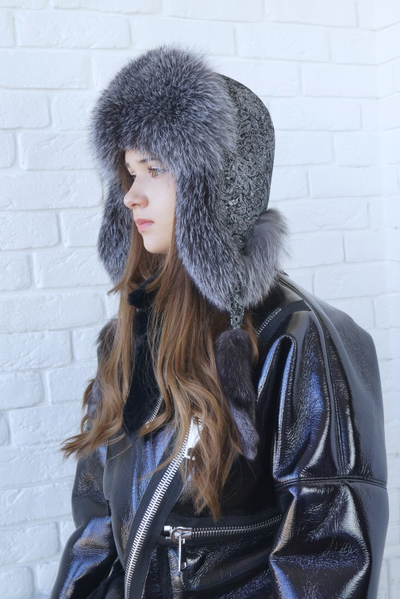 Ушанка "Полярная звезда" цвет серебро + чернобурка (копия)