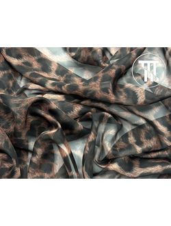 Шелк-шифон принт Леопард с ворсинками (темный)