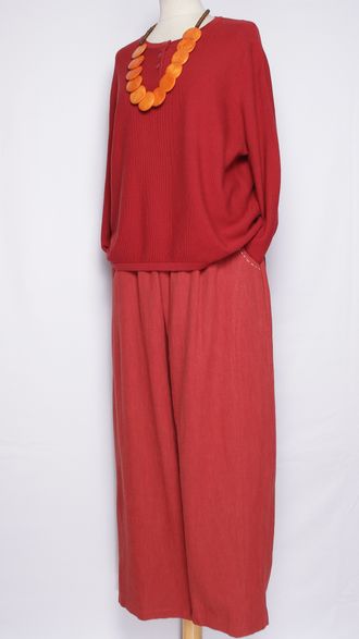 Брюки Бохо "Лён строчки широкие зауженные снизу" красные, бежевые, хаки, черные   48-58