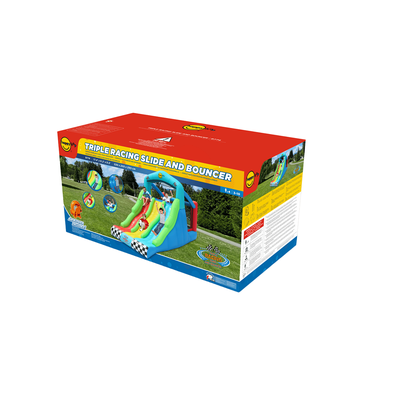 Надувной батут с тройной горкой «Гонка»
