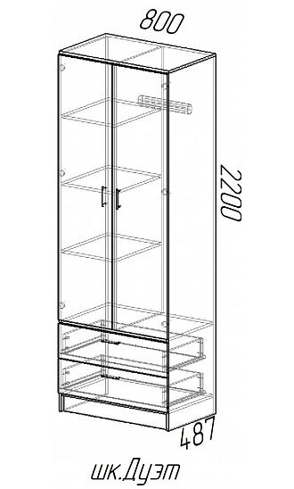 Шкаф 2-х створчатый ДУЭТ  комбинированный (полки/штанга)  (800х2200х487)