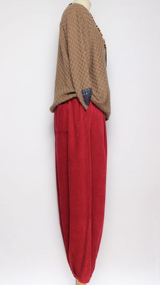 Брюки Бохо вельветовые "Бананы крупный вельвет" винный  р.50-54