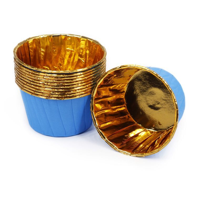 Форма бумажная/капсула для капкейков (50 шт., голубые/золото), 50*40мм