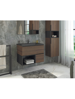 Тумба с раковиной "Франкфурт-75" дуб шоколадно-коричневый с раковиной COMFORTY 75E черная матовая