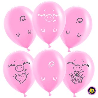 Воздушный шар (12&#039;&#039;/30 см) Забавные свинки, Розовый, пастель, 2 ст, 50 шт.
