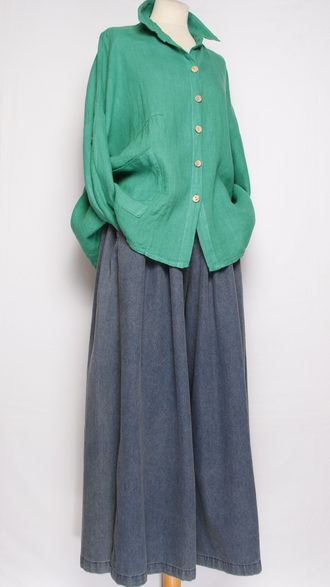 РУБАШКА-жакет ЛЁН "КИМОНО КАРМАН" зеленая до р.54