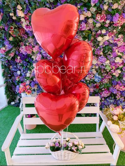 Фольгированные шары Сердца 5 штук красные