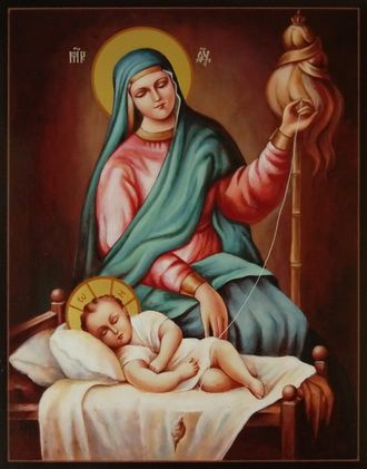 Пресвятая Богородица с младенцем. Рукописная икона.