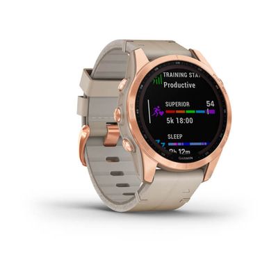 Умные часы Garmin Fenix 7s Sapphire Solar титановый цвета розовое золото с песчаным кожаным ремешком (010-02539-35)