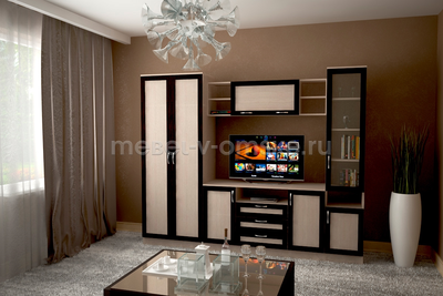 Шкаф навесной "Премьера-7" в интерьере в расцветке Дуб Млечный / Дуб Венге.