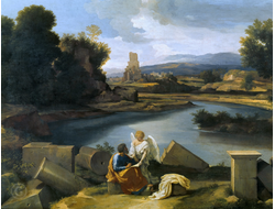 Картина обогреватель, репродукция Никола Пуссен Пейзаж со св Матфеем и ангелом