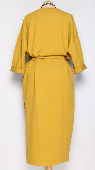 ПЛАТЬЕ БОХО "Большой разрез плотное" горчичное р.46-52