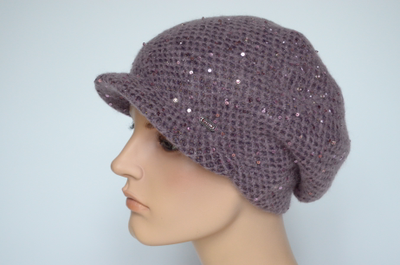 Вязаный берет с козырьком Vizio Италия 6161 сиреневый