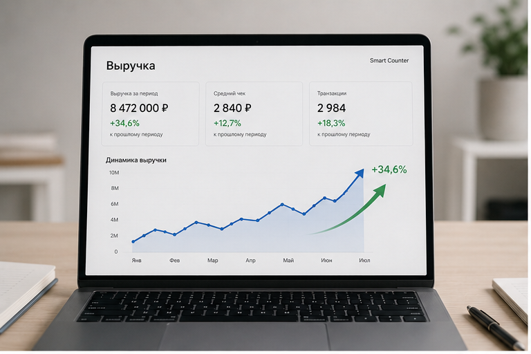 Растущий график выручки магазина Smart Counter в аналитике