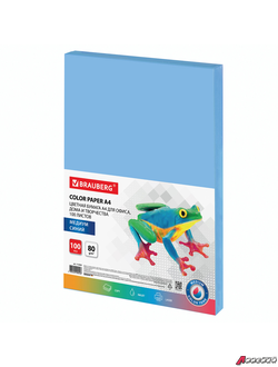 Бумага цветная BRAUBERG, А4, 80 г/м2, 100 л., медиум, синяя, для офисной техники. 112459