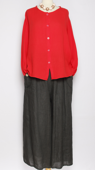 Рубашка Бохо "Муслин без ворота" красная, белая р.50-60