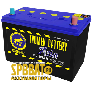 Аккумулятор Тюмень Азия 95 Ач ток 750А (TYUMEN BATTERY Asia) 6СТ-95LR (Ca/Ca) О/П (303x172x222) обратная полярность - +