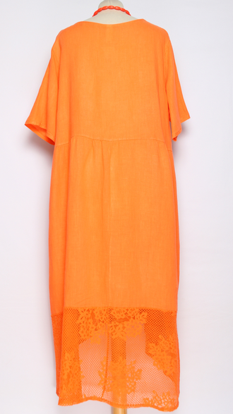 ПЛАТЬЕ БОХО ЛЬНЯНОЕ " АЖУРНОЕ КРУЖЕВО" фуксия, оранж, св.бежевое, желтое до р.54