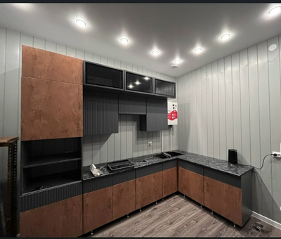 Кухня угловая "МРКГ 200/Оливия" Графит/Экзотическое дерево  3х1.8 м (МР)