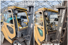 Изготовление и вклейка стекол на вилочный погрузчик Komatsu