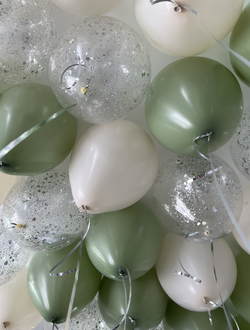 Шары оливковый, кремовый и с конфетти 30 шт под потолок