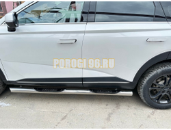 Пороги труба с проступью Папа Тюнинг d76 для HAVAL F7 2024-