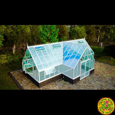 Базовая комплектация теплицы в английском стиле с холлом из стекала и алюминия ИМПЕРИАЛ размером 4000 х 10000 мм