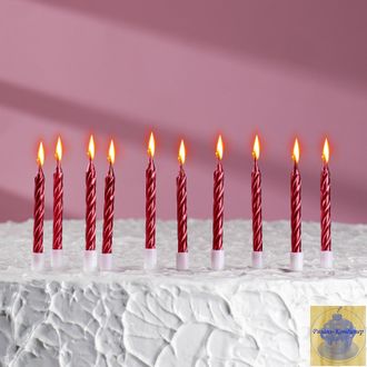 Свечи в торт "С днём рождения" 10 шт, металлик бордовые