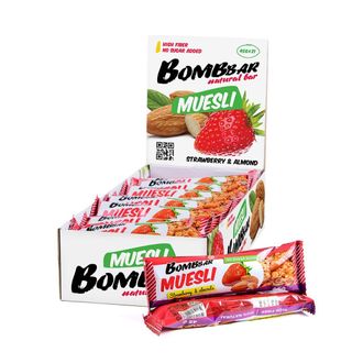 Мюсли-батончики Bombbar, 45 гр., Клубника-миндаль