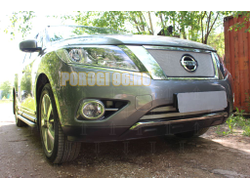 Защита радиатора Nissan Pathfinder 2014- chrome низ (2 части)