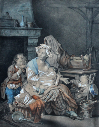 "Хорошая мать" гравюра, акварель, белила Jean Baptiste Greuze / Ange Louis Guillaume Lesourd-Beauregard 1840-е годы