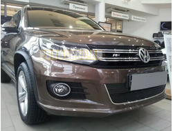 Защита радиатора для Volkswagen Tiguan 2011-2016 (4 части) black верх PREMIUM