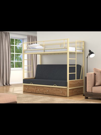 Двухъярусная кровать-диван Дакар 1 Слоновая кость (вставки дуб крафт табак)