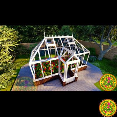 Базовая комплектация теплицы в английском стиле с холлом из стекала и алюминия ЕЛИЗАВЕТА XSP размером 5000 х 2500 мм