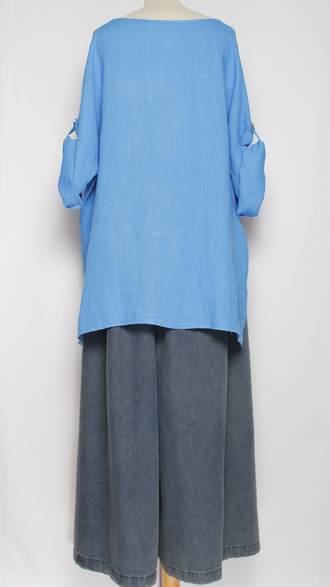 БЛУЗА ЛЁН КИМОНО "ГОРОД"голубая, морская волна, хаки до р.56