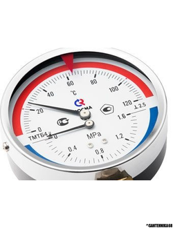 Термоманометр радиальный РОСМА 80х1/2 150С 1,6МПа ТМТБ-31Р.1 шток 46мм (нижнее радиальное подкл.)