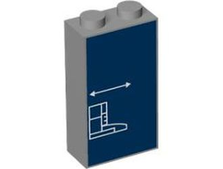 Brick 1 x 2 x 3 with White Lines Schematic of Car Extended Front Bumper and Arrow on Dark Blue Background Pattern, Light Bluish Gray (22886pb25 / 6419121)