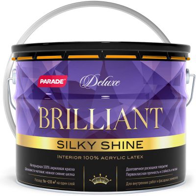 Шелковисто-матовая акриловая интерьерная краска премиум-класса PARADE DELUXE Brilliant Silky Shine Белая база А 9 л
