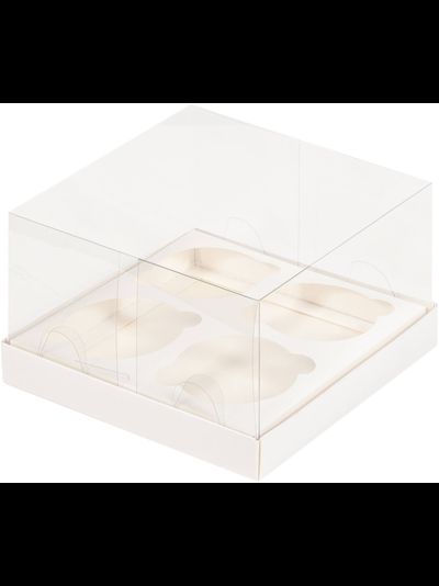 Коробка на 4 капкейка с прозр. куполом ПРЕМИУМ (белая), 160*160*100мм