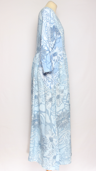 ПЛАТЬЕ БОХО ЛЬНЯНОЕ "ЦВЕТОЧНЫЙ ПРИНТ" голубое