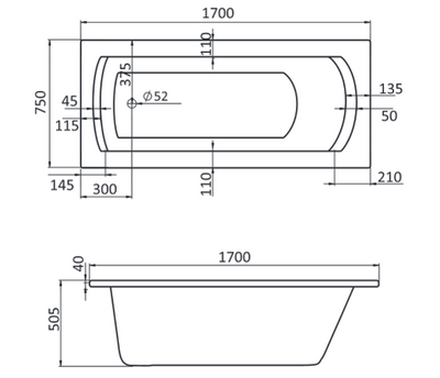 Акриловая ванна SANTEK КАЛЕДОНИЯ 170х75 каркас, слив-перелив