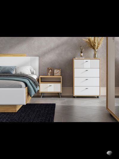 Милан Комод 4 ящика Дуб Золотой/Белый матовый