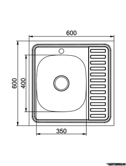 Нержавеющая накладная мойка MIXLINE 60х60 0,6 мм левая правая выпуск 3 1/2 с сифоном глубина 16см