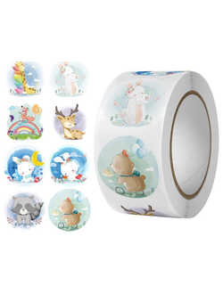 Стикер круглый в рулоне "Милые животные" (микс, 500 шт.)