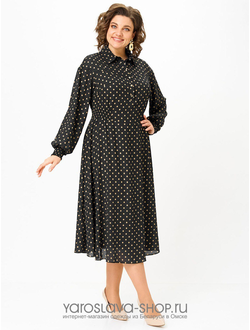 Модель: 2795.Шифоновое женское платье черного цвета в горошек