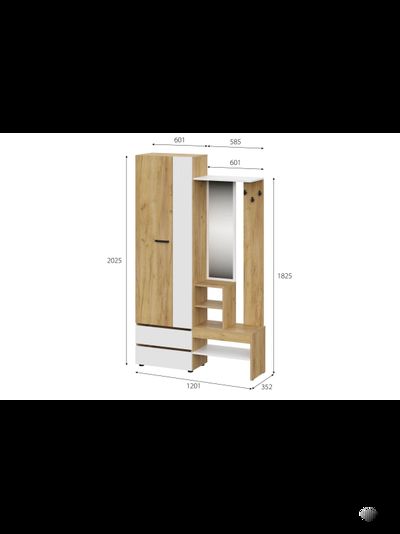 Абрау вешалка с зеркалом прихожая Дуб золотой/Белый